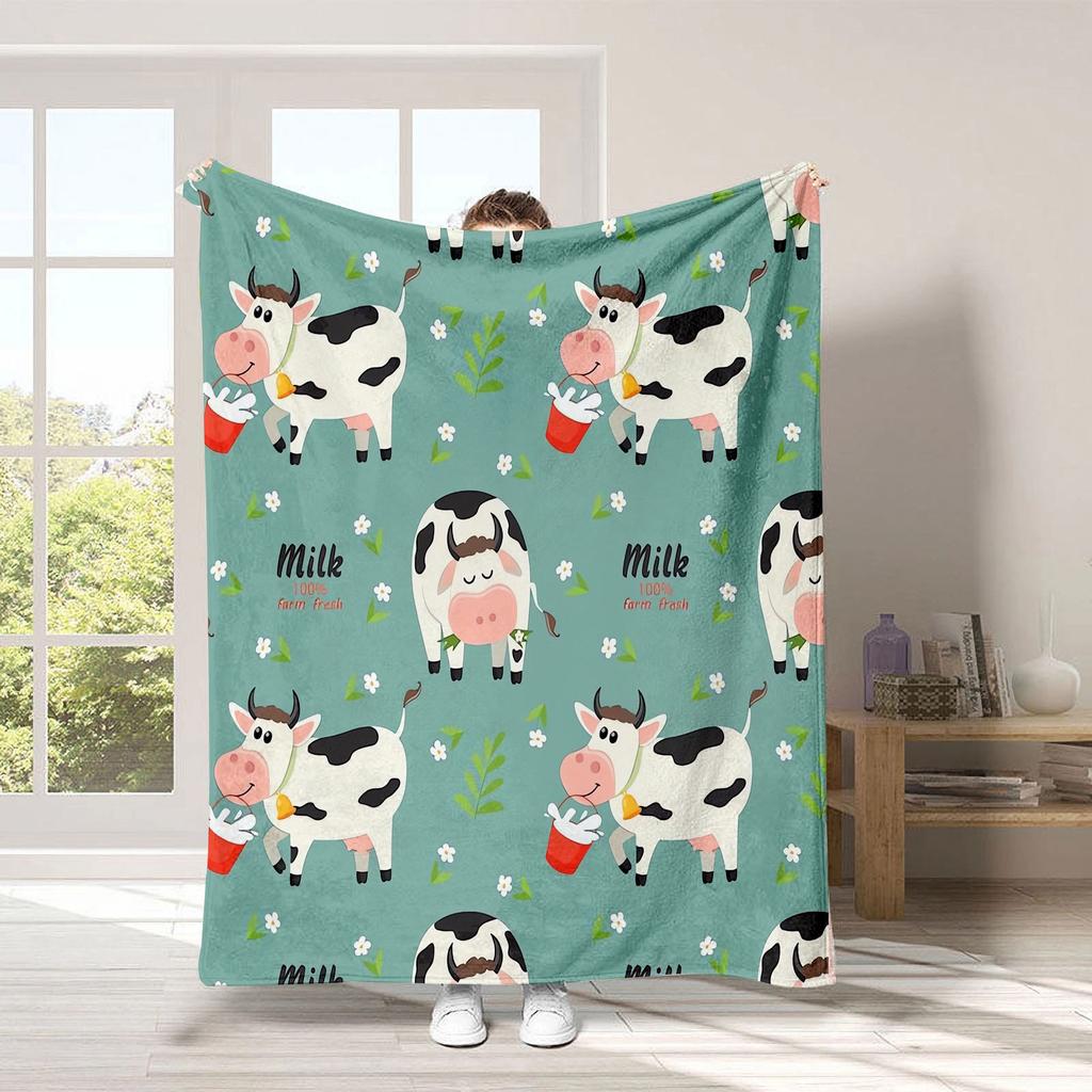 Cute Strawberry Cow Printed Blanket for Sofa Bed Travel Camping Living Room Office Conditioning Blanket for All Seasons Gifts