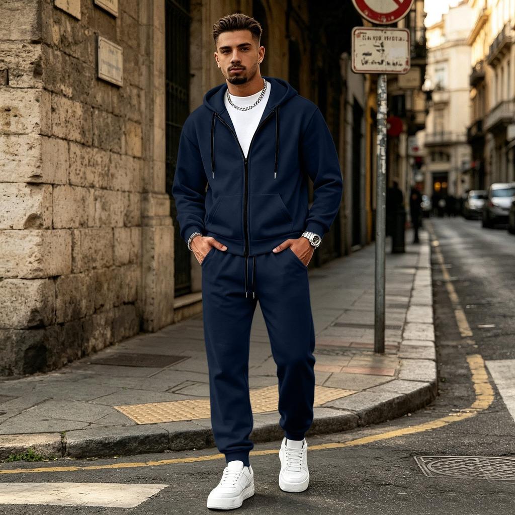Men's Full-Zip Hoodie and Sweatpants Set, Casual Athletic Two-Piece Outfit for Everyday Wear