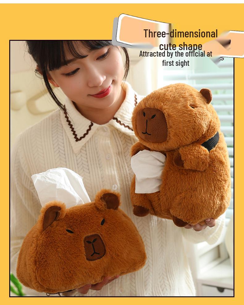 Capybara Plush Car Armrest Tissue Box - Cute, Creative, Multifunctional Pull-Out & Hanging Design