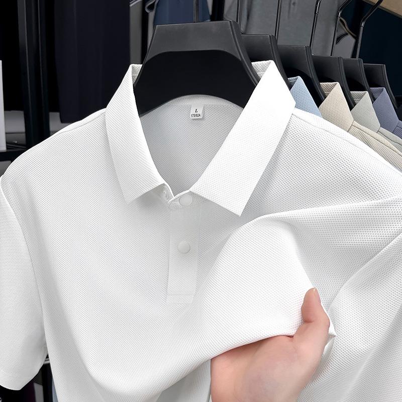 

Мужская футболка-поло с коротким рукавом из высококачественного ледяного шелка - Бесшовная из нейлона и спандекса с отложным воротником, летний топ XXL белый