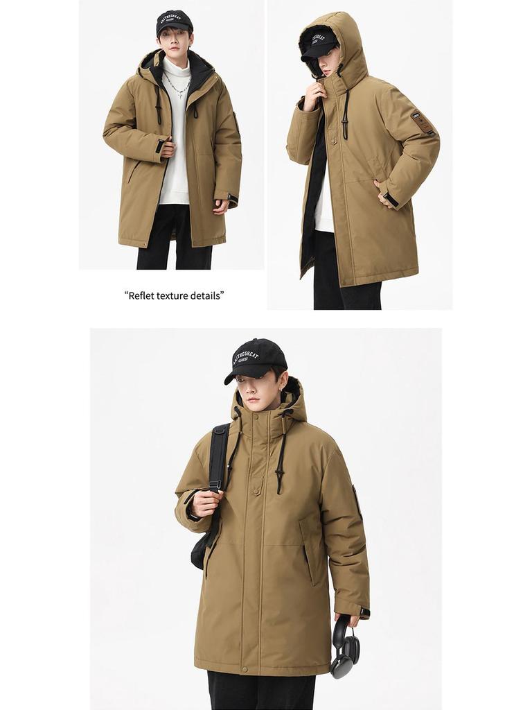 Men's Winter 2025 Hooded Mid-Length Cotton Jacket - Thick, Warm, Trendy Outdoor Coat