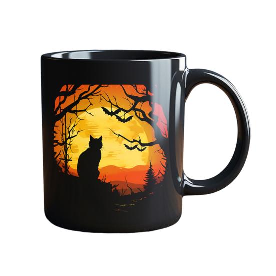 Personalized Black Cat Mug Ceramic Coffee Mug Double-Sided Printing Tea Cup Halloween Novelty Drinkware for Cat Lovers