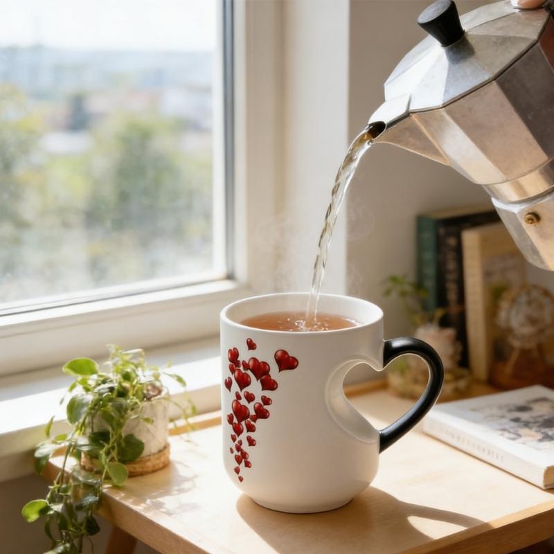 Heat Sensitive Ceramic Coffee Cup Romantics Heart Shape Color Changing Drinking Mug When Fill with Hot Beverage Gift