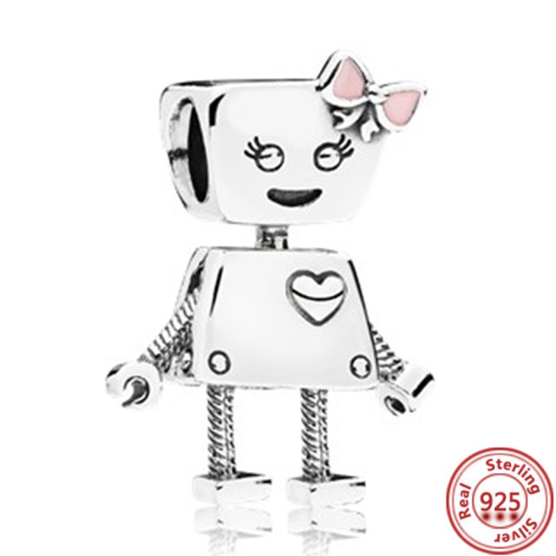 Fit Original Pendant Charm Bracelet Fine Zircon 925 Sterling Copper Sweet Lovely Happy Boy Girl Love Pink Heart Robot DIY Beads