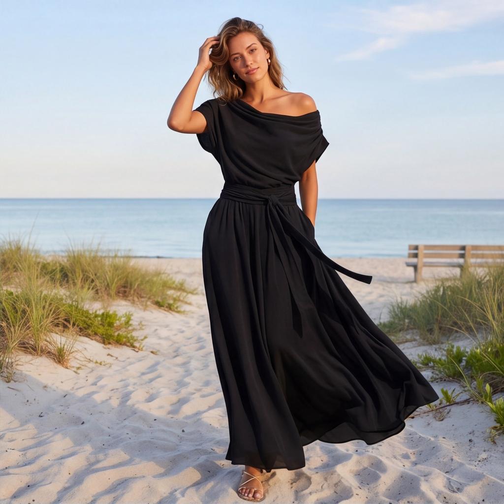 Abito da Donna Casual e alla Moda in Chiffon, Gonna Lunga