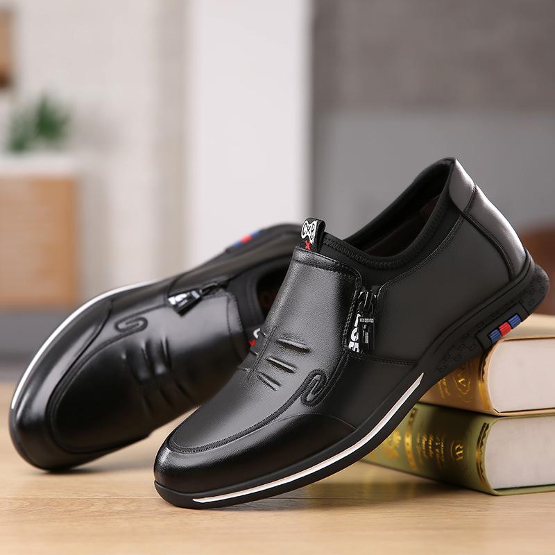 

Casual leather shoes men s new non-slip breathable soft leather soft sole one-pedal business dress shoes 38 чёрный