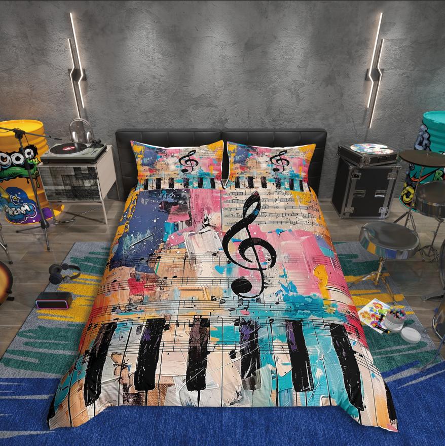 Homewish Black White Piano Duvet Cover Set Pop Music Melody Bedding Set Teen Boy Girl Kid Decor Luxury Bedroom Decor