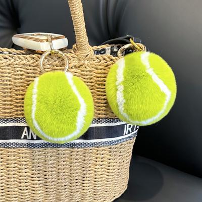 Tennis Ball Plush Pendant Soft Stuffed Ball Plush Toy Fluffy Tennis Ball Key Ring Charm Sports Backpack Decoration Birthday Gift