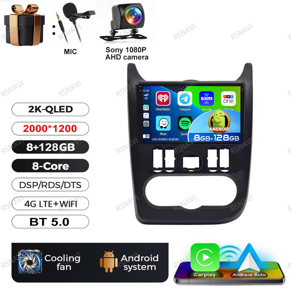 Car Radio Android 16 For Renault Logan 1 Sandero 2009 2010 2011 2012 - 2015 Wireless Carplay Auto DVD QLED Multimedia 4G LTE GPS