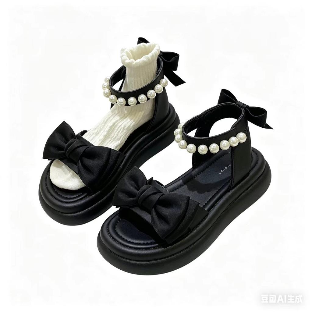 Girls' Sandals Pearl Bow Princess Shoes Summer New Children's Beach Shoes Girls Soft Sole Sandals