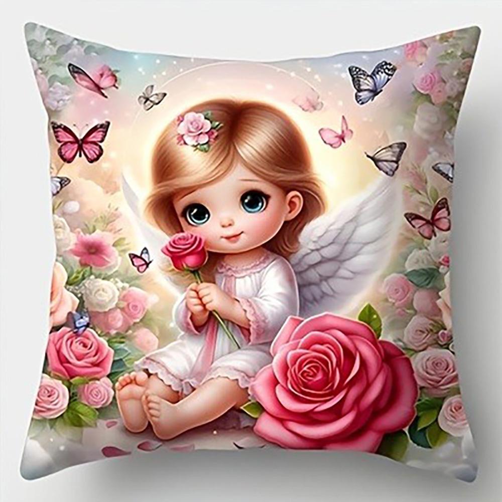 1/4pcs Valentine's Day Pillowcases: Adorable Angelic Girls with Roses and Butterflies Sofa cushion cover home bedroom decoration