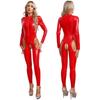 Kvinners ett stykke langermet skrittløs jumpsuit Wet Look Patent Leather Glidelås Bodysuit Catsuit