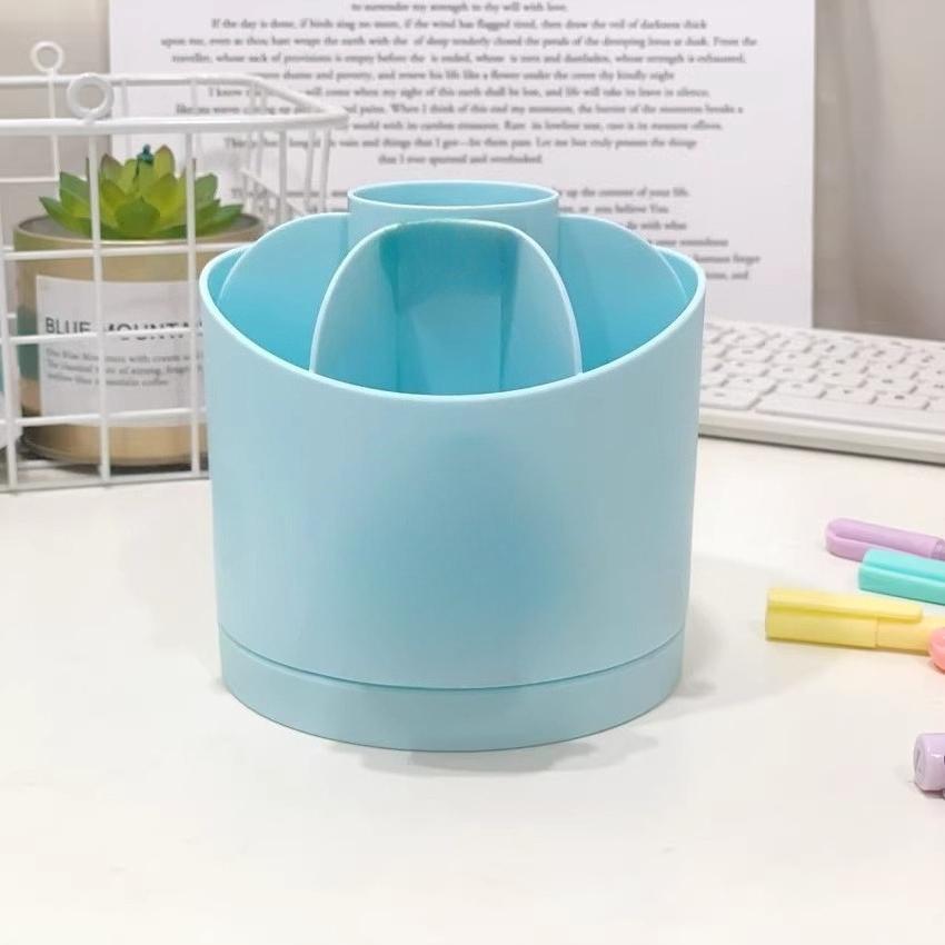 

1pc Rotating Pen Holder Desktop Stationery Organizer School Office Desk Stationery Supplie Pen Pencil Classification Storage Box синий