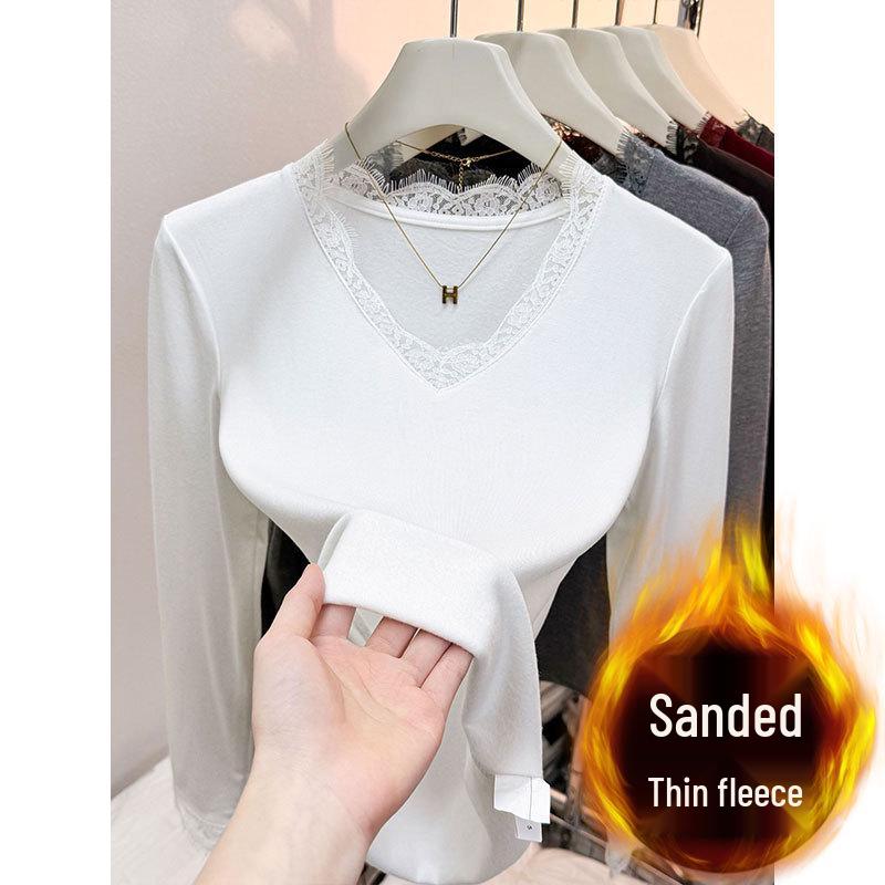 

Elegant Charcoal Black V-neck Lace T-shirt for Women - Stylish, Versatile, Slim-fitting Base Layer for 2025 M (Recommended 80-105 kg)