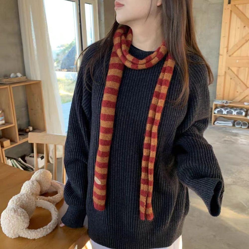 Harajuku Striped Scarf Collocation Clothing Accessories Knitted Shawl Long Narrow Scarves Winter