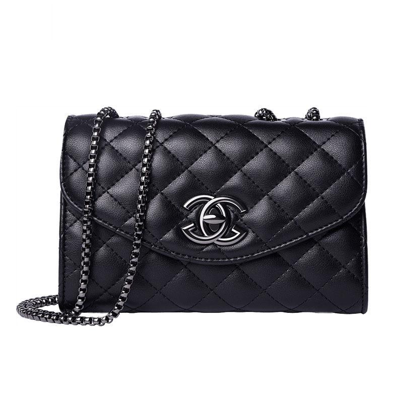 Women's black leather chain bag, versatile quilted crossbody bag, 2025 new fashion genuine leather shoulder bag