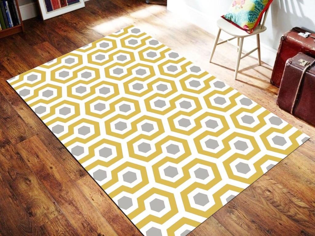 Modern Geometric Print Carpet The Shining Honey Rug Large Area Rug for Living Room Bedroom Decor Rug Non-Slip Washable Floor Mat