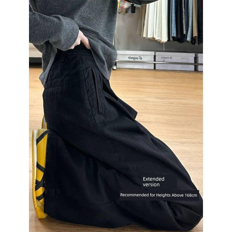 Black High-Waisted Wide-Leg Jeans for Women, Spring Season, Plus-Size, Loose Fit, Slimming, Casual Style, Long Straight-Leg Pants, Floor-Length