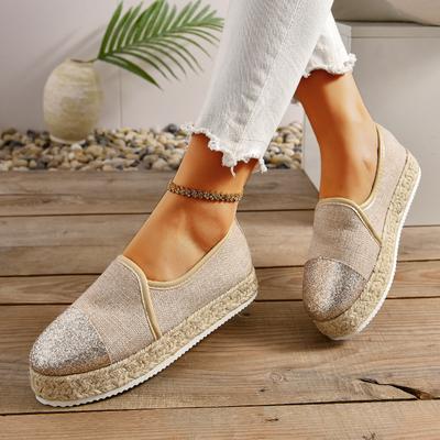 Plateauschuhe Grasgewebt Damen Casual Slipper Barfuß Bequem Nicht-Leder Loafer Große Größe 42 43