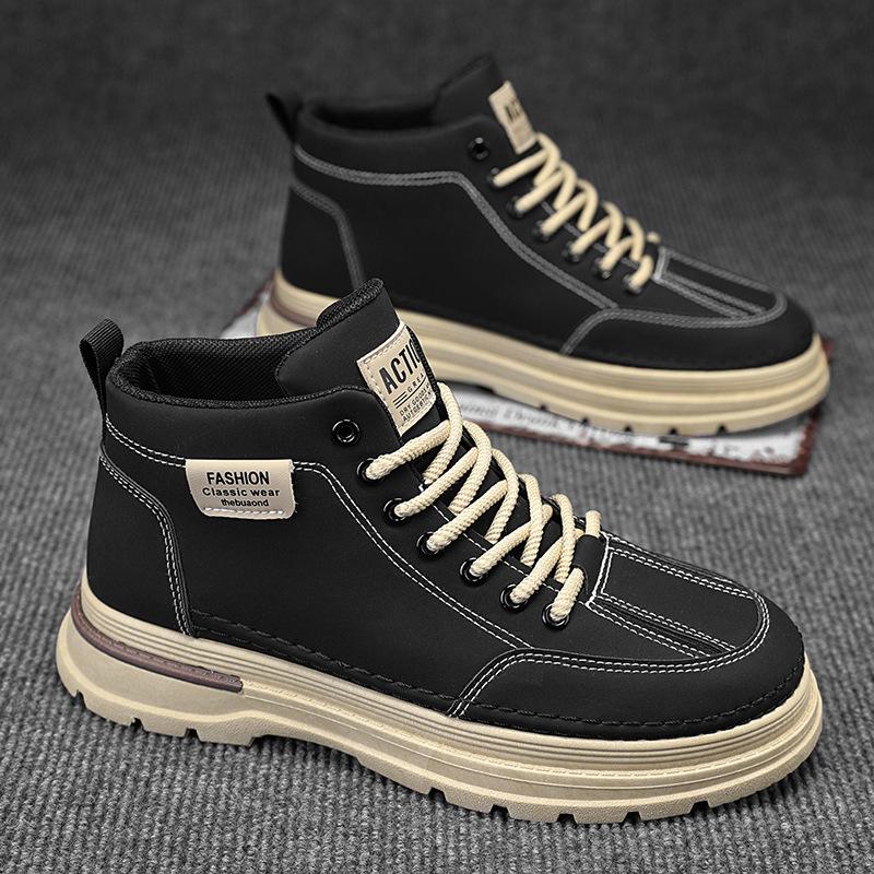 Chaussures pour hommes bottines Martin automne nouvelles chaussures montantes chaussures pour hommes tendance polyvalentes antidérapantes surface en cuir chaussures de travail décontractées bottines