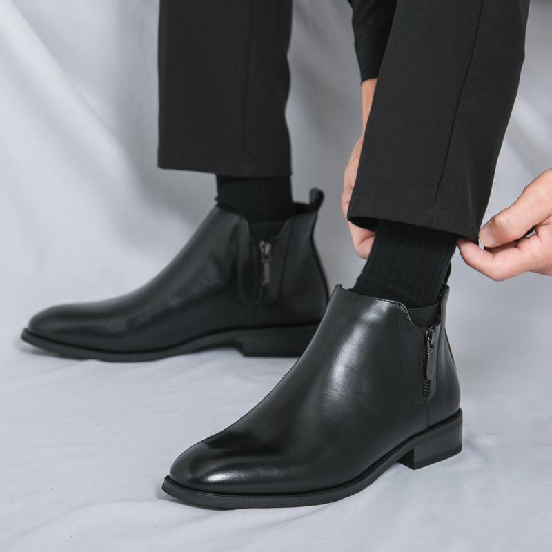 Fashion Fashion Zipper Mens Ankle Boots Casual Slip On Male Walking Booties 2025 New Leather Chelsea Boots Men High Top Shoes Botas