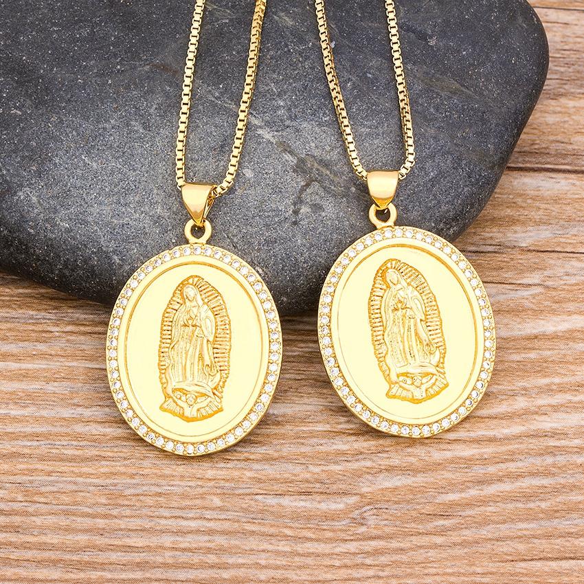 Nidin New Arrival 10 Styles Copper CZ Virgin Mary Necklaces For Women Men Crystal Necklace Long Chain Catholic Jewelry Gifts
