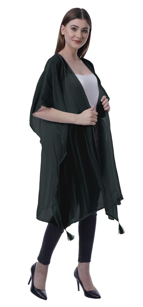 Moomaya Womens Georgette Shrug Open Front Long Sheer Coverup w  Tassels