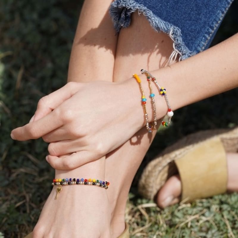 BONBEAU Mini Flower Multi Beads Bracelet Freshwater Pearl Flower Bead Bracelet 5 Colors