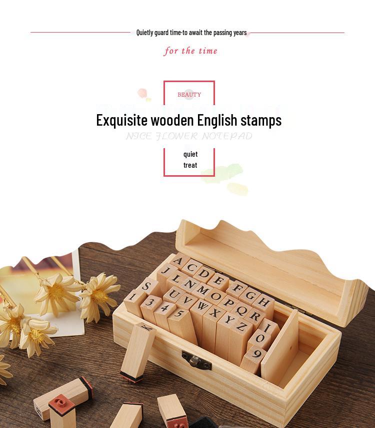 Ming Dynasty-Inspired Seal Set: 36 Ink Pad Wooden Stamps with Letter and Number Typewriter Designs