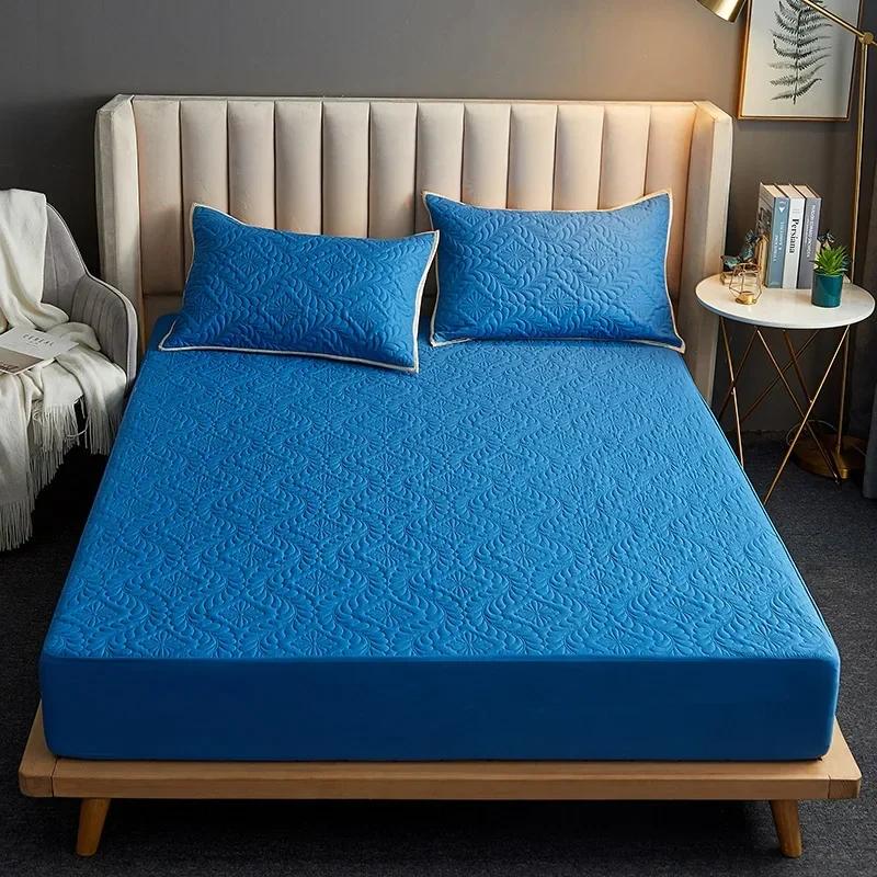Waterproof and Comfortable Mattress Cover Quilted Fitted Sheet Mattress Protective Cover Solid Color Bedspread Flower Pattern