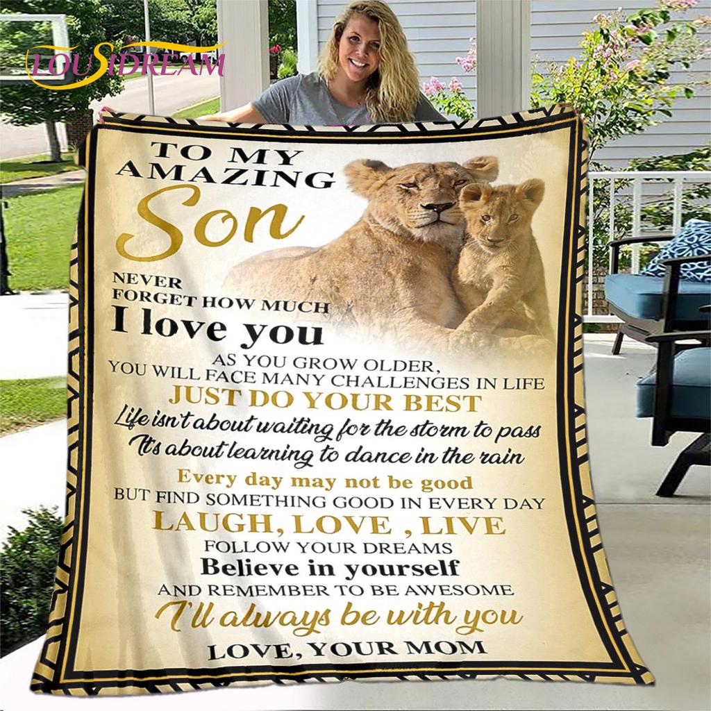 To My Son Plush Lion Wolf Eagle Dragon Quilt Blanket,Flannel Blanket Throw Blanket for Living Room Bedroom Bed Sofa Gift for Son