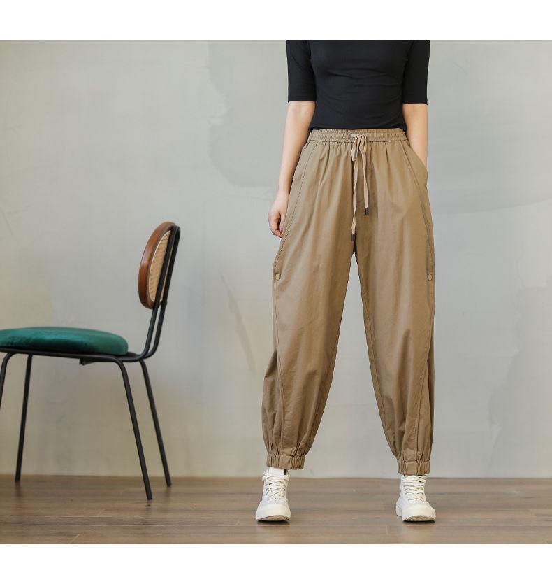 Women's Korean Style Cargo Harem Pants: Loose Fit, Elastic Waist, Plus Size, Ankle Banded, for Summer & Autumn.