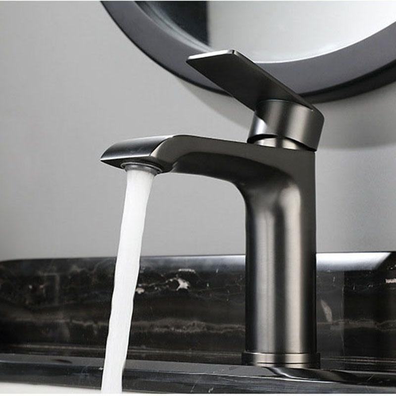 Brushed Gold/Grey 304 Stainless Steel Bathroom Sink Faucet Deck Mounted Single Hole Hot And Cold Mixed Water Basin Tap
