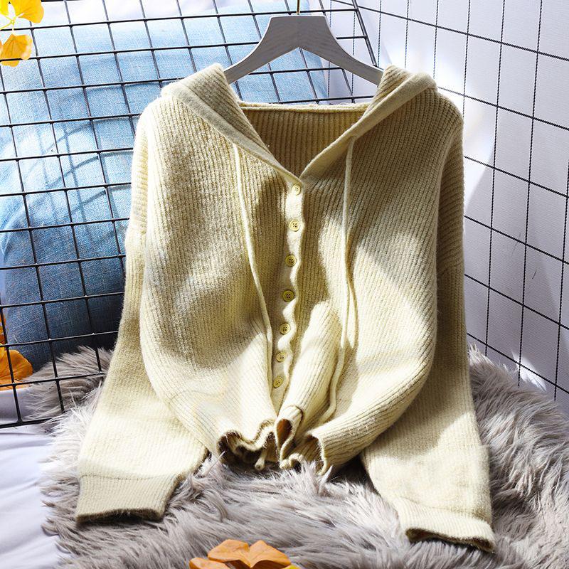 Hooded Short Sweater Cardigan Women Loose Outwear Spring and Autumn Korean Edition Outwear Foreign Knitted Sweater CardiganTop