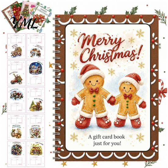 Carpeta de Regalo de Dinero de Temporada Tarjeta de Navidad Holográfica Libro, 7x5 Encuadernación en Espiral Folleto de Recuerdo Festivo, Portador de 10 Páginas Saludo Bolder DIY para