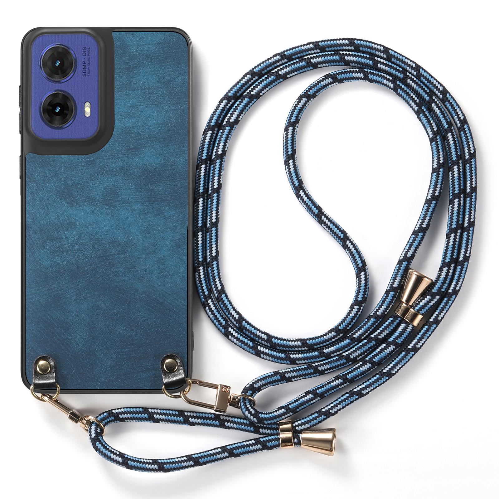 

For Motorola Moto G85 5G Retro Leather Phone Back Cover with Adjustable Strap Black
