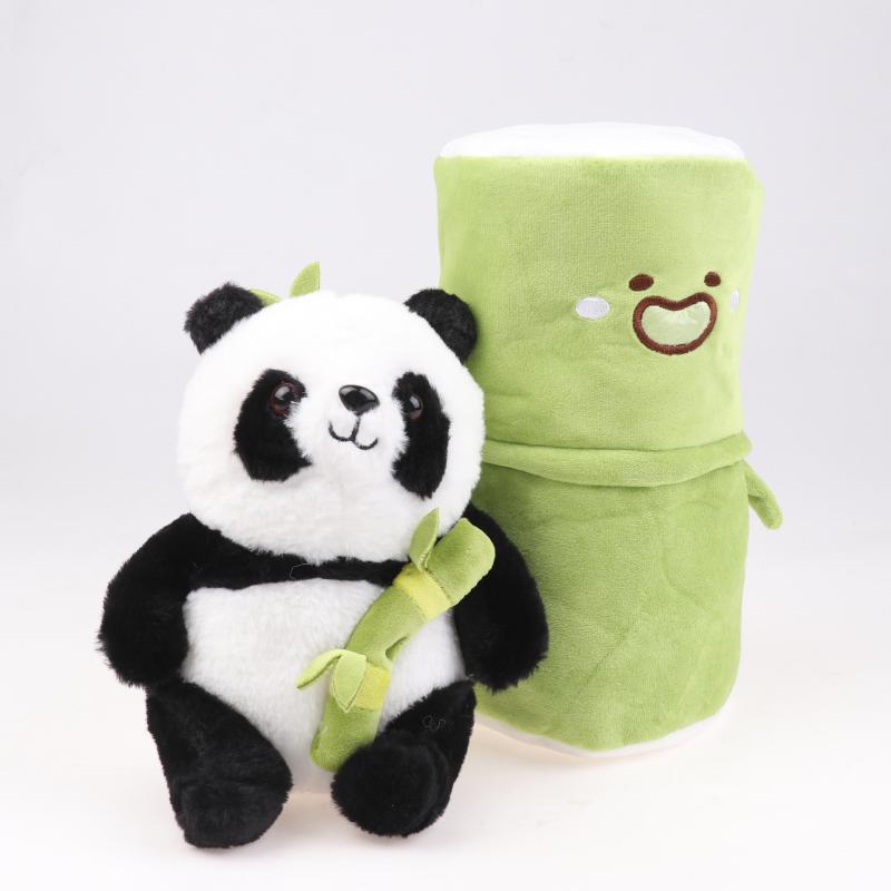 1 Set Cute Stuffed Animal Bear Doll Reversible Design Kawaii Bamboo Tube Panda Kit Plush Toy Children'S Valentine'S Day Gifts