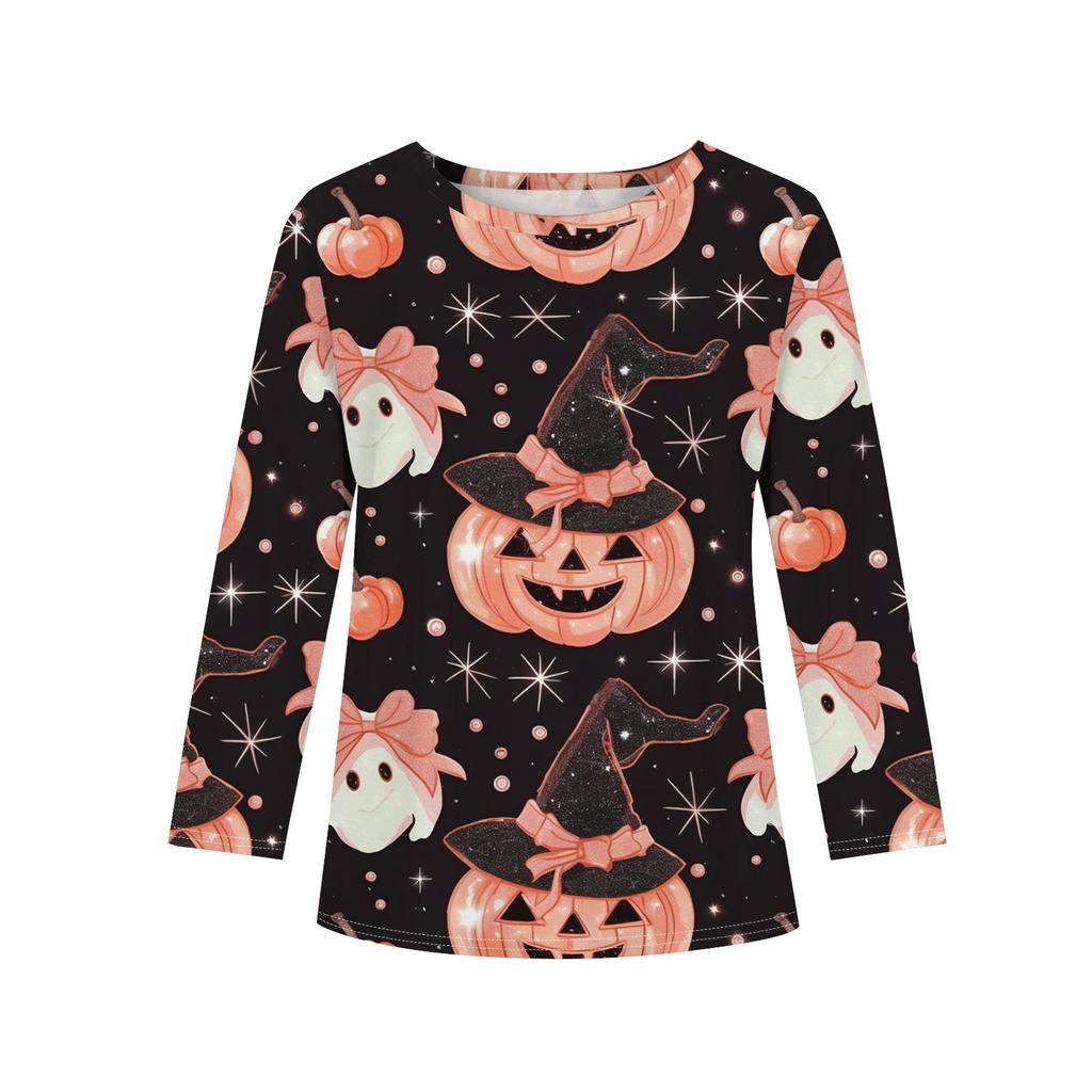 Girls Long Sleeve T Shirts Kids Fall Tops Crewneck Halloween Printed Basic Tees 3-9Y