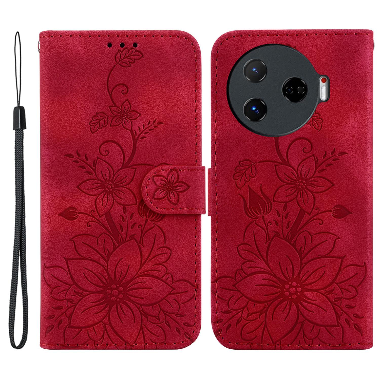 

For TECNO Camon 30 Pro 5G Wallet Case Lily Imprint Anti-Scratch Leather Phone Cover Red
