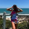 Summer Vacation Printed Slim Women's Suit Fashion Backless Hollow Lace Up Beach Outfit Sexy Asymmetrical Top with Mini Skirt Set