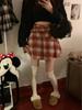 Autumn 2025 Women's High Waist Plaid Wool A-line Skirt with Belt