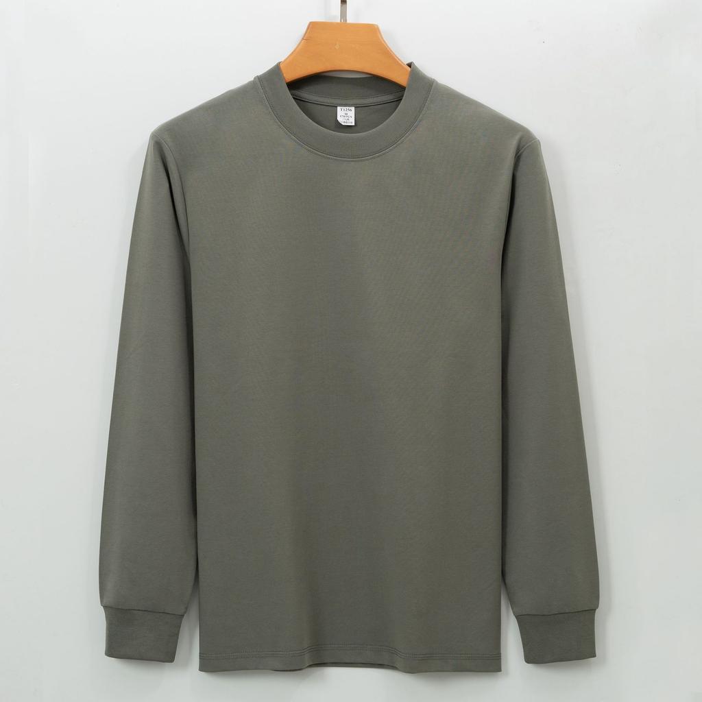 Men Thick Solid Long Sleeve Crew Neck Casual Bottoming T Shirt