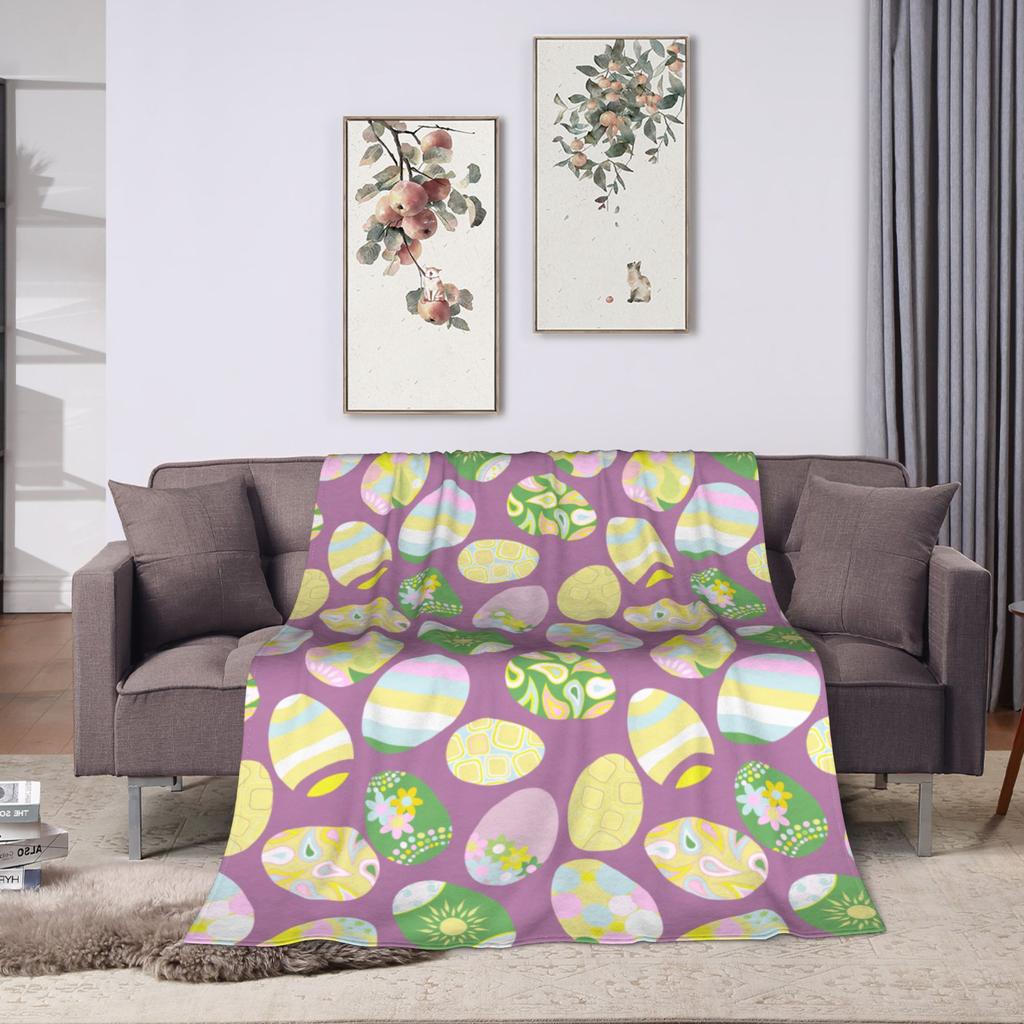 Colorful Easter Egg Pattern Soft Blankets  Casual Camping Throw Blanket Couch Chair Flannel Bedspread Sofa Bed Cover