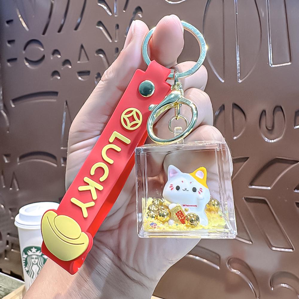 Maneki Neko Keychain Mini Lucky Cat Stress Relief Gift School Bag Charm Car Decor Cute Fashion Keychain