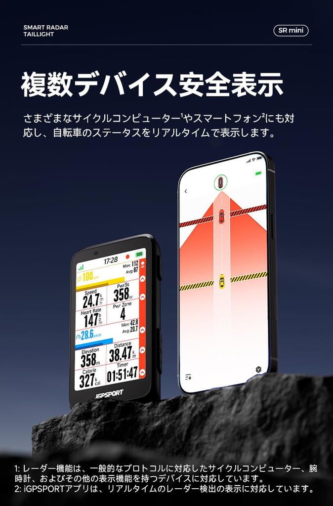 iGPSPORT SR mini Bicycle Rearview Rearview Detects Approaching Vehicles from Behind up to Highlights When 7 Light and Time 20H IPX7 Radar, Radar,