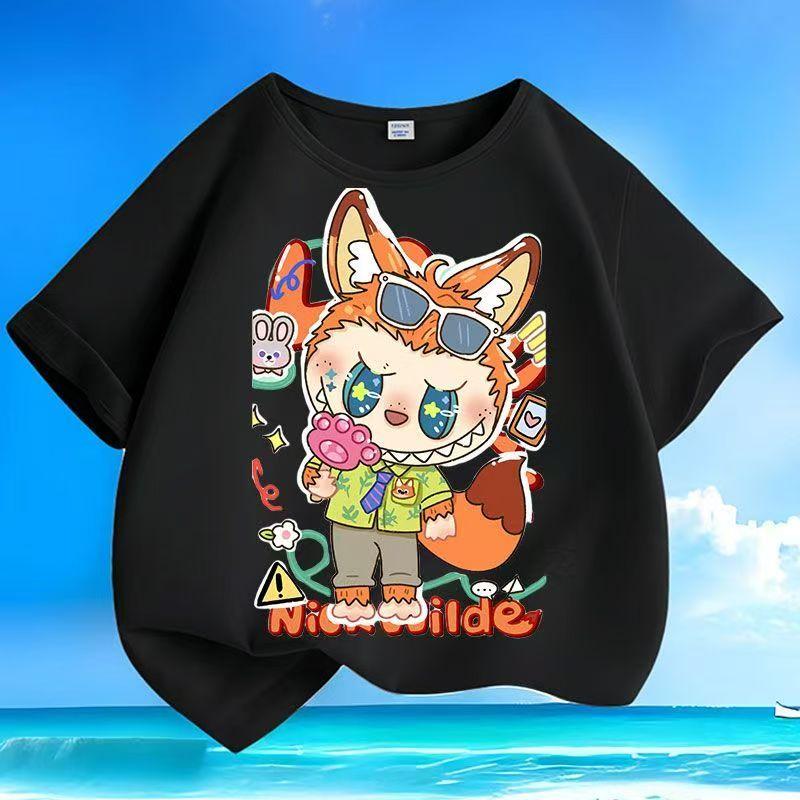 

Смешные детские футболки с 3D-принтом Labubu, кавайные топы с коротким рукавом для мальчиков и девочек, трендовая детская одежда 130