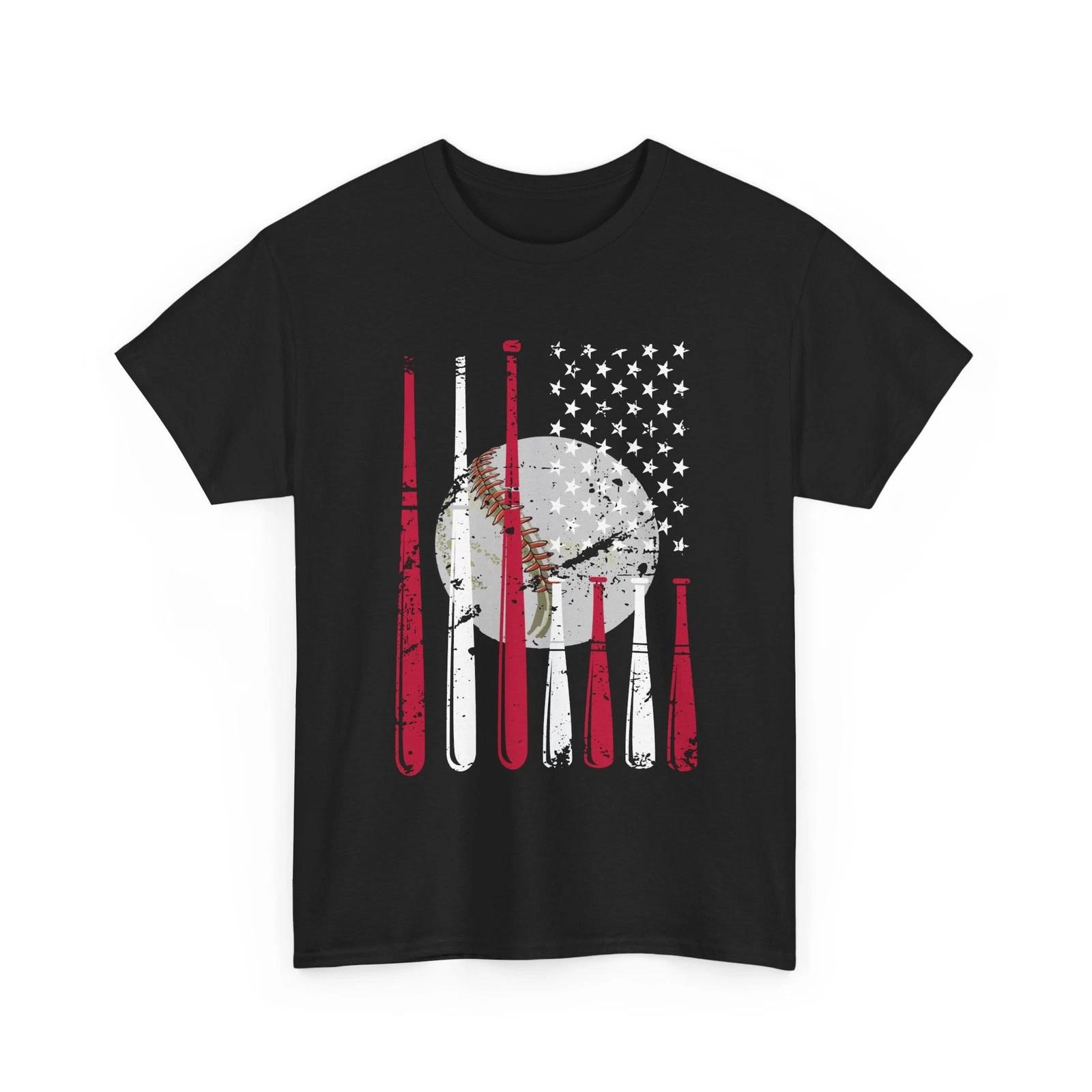Baseball T-Shirt, American Flag Baseball Lovers Baseball Coach Shirt XL