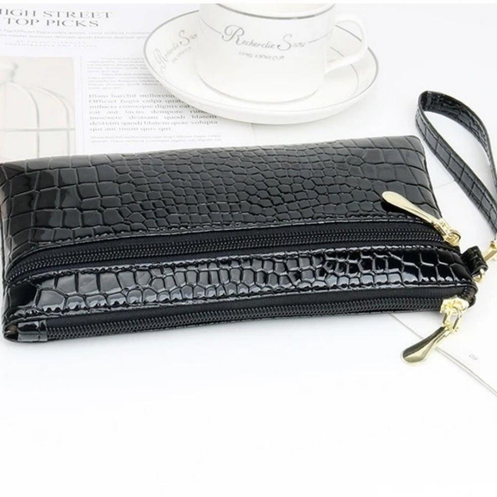 Portable PU Leather Women Long Wallets Hand-held Double Zipper Clutch Bag Stone Grain Phone Bag Lady Purses