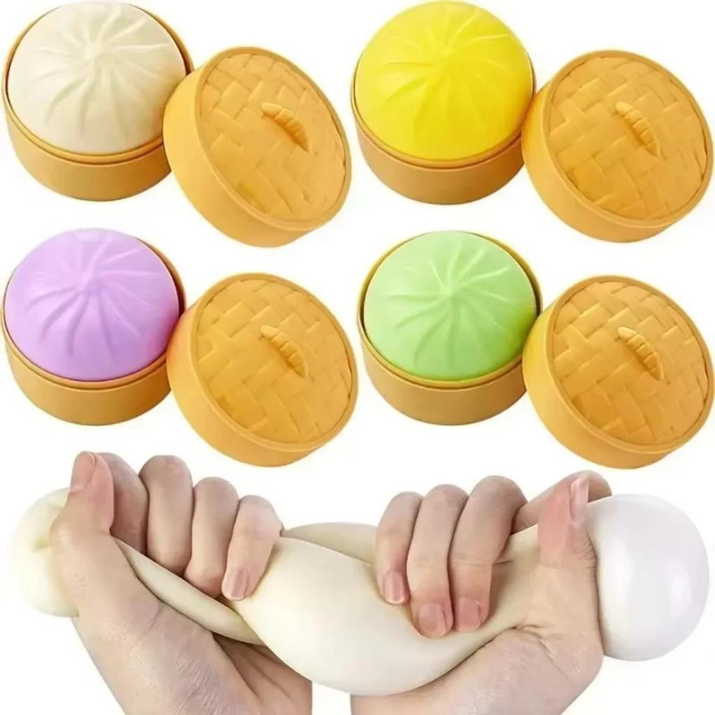 Colorful Dumpling Stress Balls Fidget Sensory Toy Squeeze Dough Ball Stress Relief Hand Toy Bun With Food Steamer Stretchy Desk