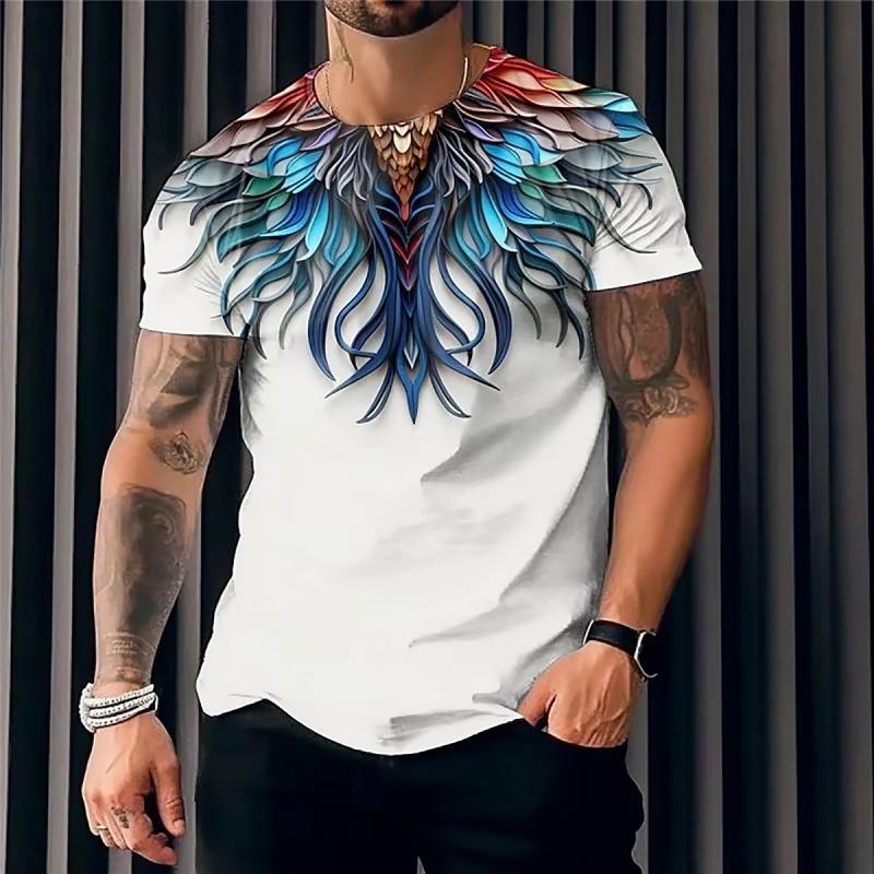 New Men's T-shirt 3d Wing Printing Round Neck T-shirt Hip Hop Short Sleeve Pullover Street T-shirts Summer Men's Clothing